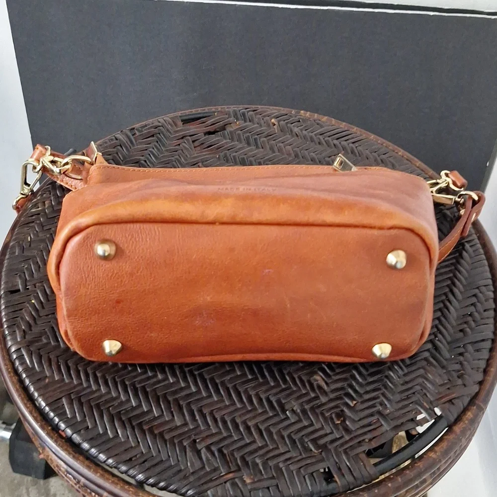 Classic Tan Leather Crossbody Bag with Gold Hardware
